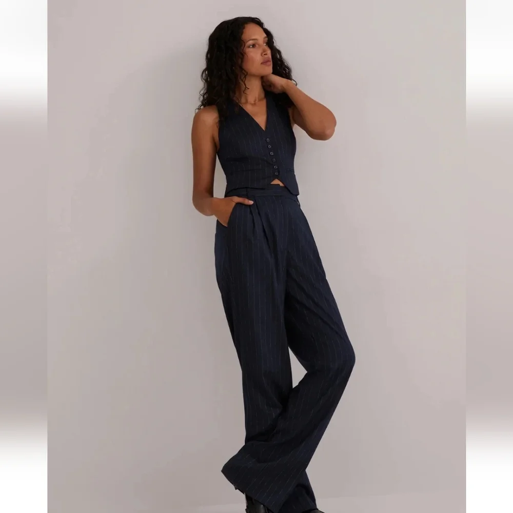 New W/Tag Favorite Daughter Designer Navy Pinstripe Favorite Pants US 14 RT $228 - Picture 2 of 11